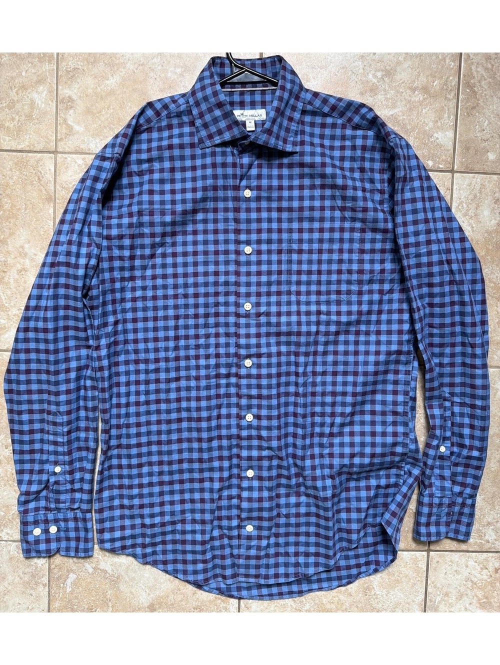 Medium - Men - Peter Millar Blue Burgundy Check Button-Up